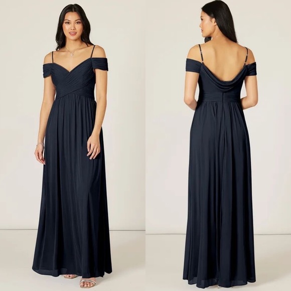 NWT Azazie Aja Dark Navy Bridesmaid Maxi Dress Size A8 - Picture 1 of 14